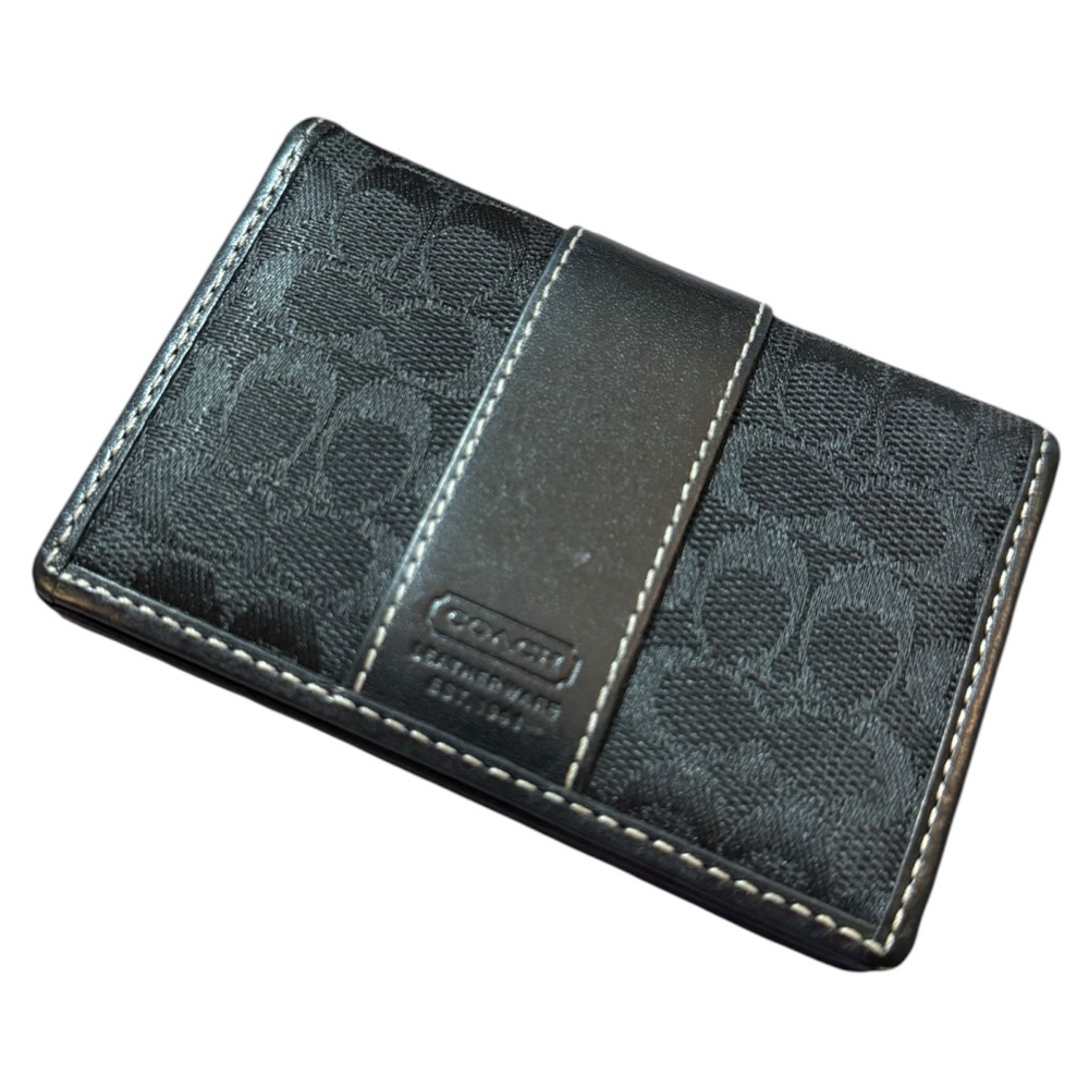 Vintage Coach Black Signature Card Holder with Central Leather Band